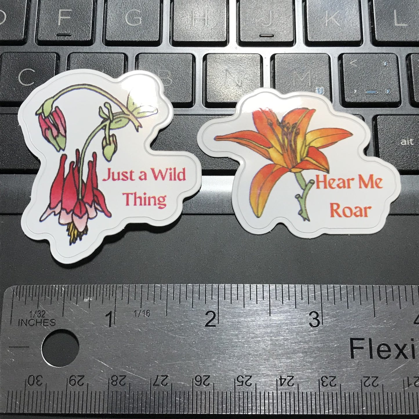 12 STICKERS - STATEMENT STICKERS - Wild Flower Die-Cut Sticker Set - Just a Wild Thing Sticker - Hear Me Roar Sticker - 2" x 2" Stickers - Literacy Project - Stationery - Snail Mail