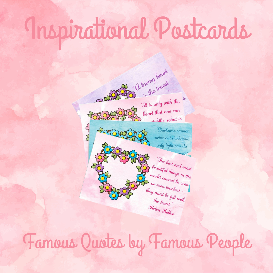 17 POSTCARDS - Floral Heart Postcards - Hello Postcards - Famous Quotes Postcards - Literacy Project (Snail Mail)