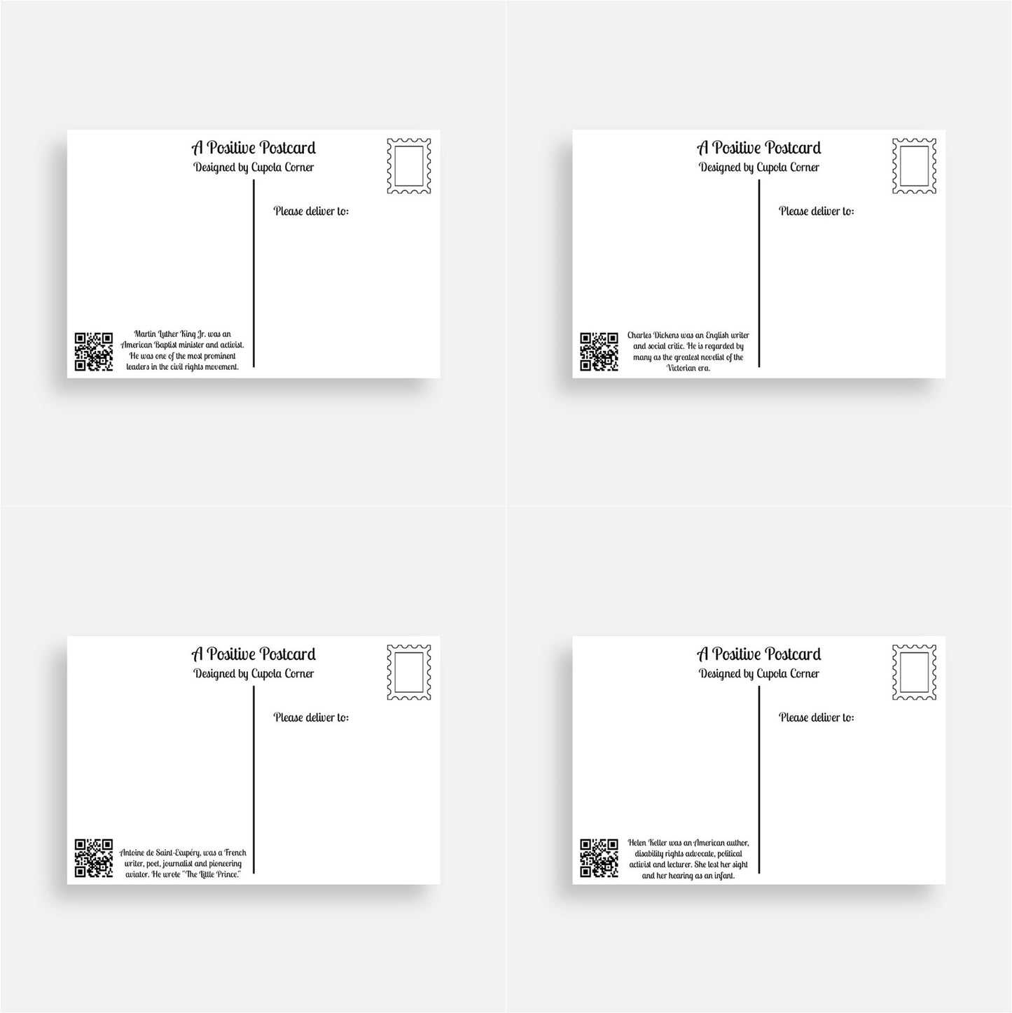 16 POSTCARDS - Floral Heart Postcards - Hello Postcards - Famous Quotes Postcards - (Stationery & More) (Snail Mail)