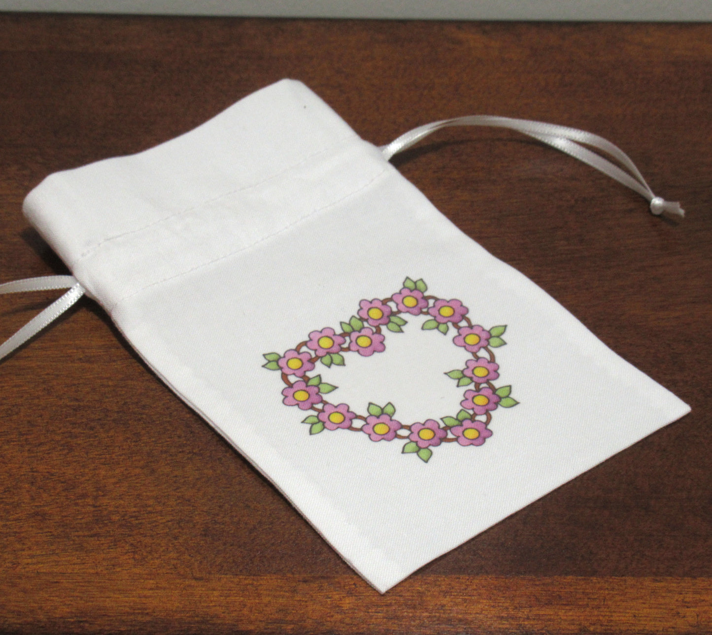 02 SACHET - Small Fabric Bag for Jewelry, Potpourri or Scented Soap - Floral Heart Sachet with Drawstring - Hostess or Bridesmaid Gift