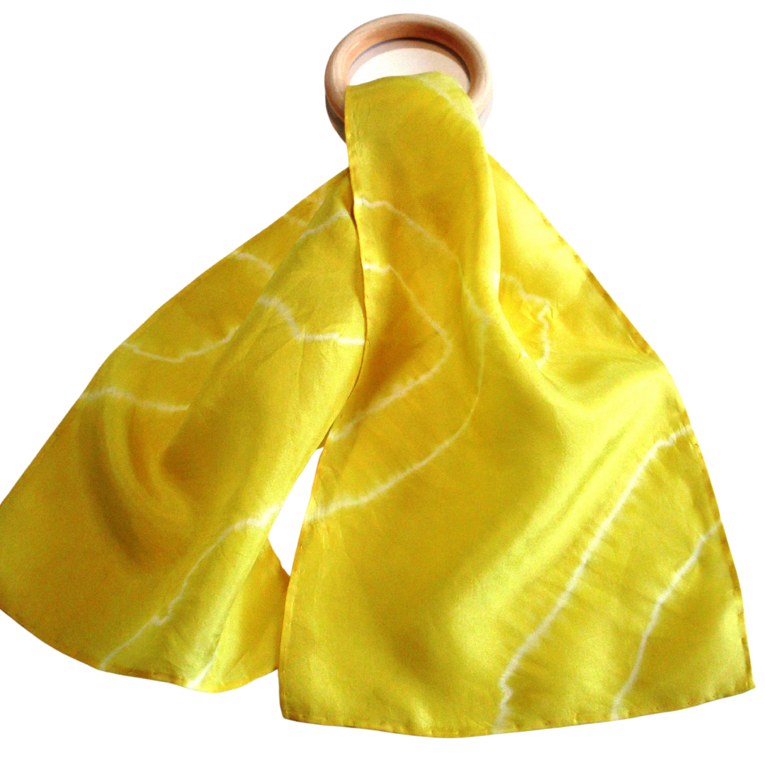 03 SCARVES (Silk) - Hand Dyed Silk Scarves (24” long)- Hair Scarf - Purse Scarf - Small Silk Scarves Dyed with Natural Dyes (Goldenrod, Acorns, Avocado) - Habotai Silk Scarf (Relax & Refresh)