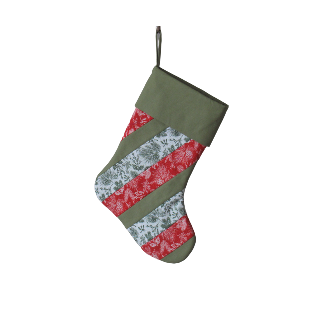 It's Christmas in July! (4 days only) Quilted Christmas Stocking - Handmade Christmas Stocking - Country Christmas Stocking - Green & Red Christmas Stocking - Stocking 03