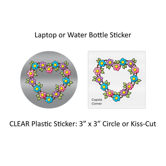 Stickers - Floral Heart Clear Plastic Sticker - 3" x 3" Laptop Sticker - Glossy Finish Water Bottle Sticker - Locker Sticker (Stationery & More)