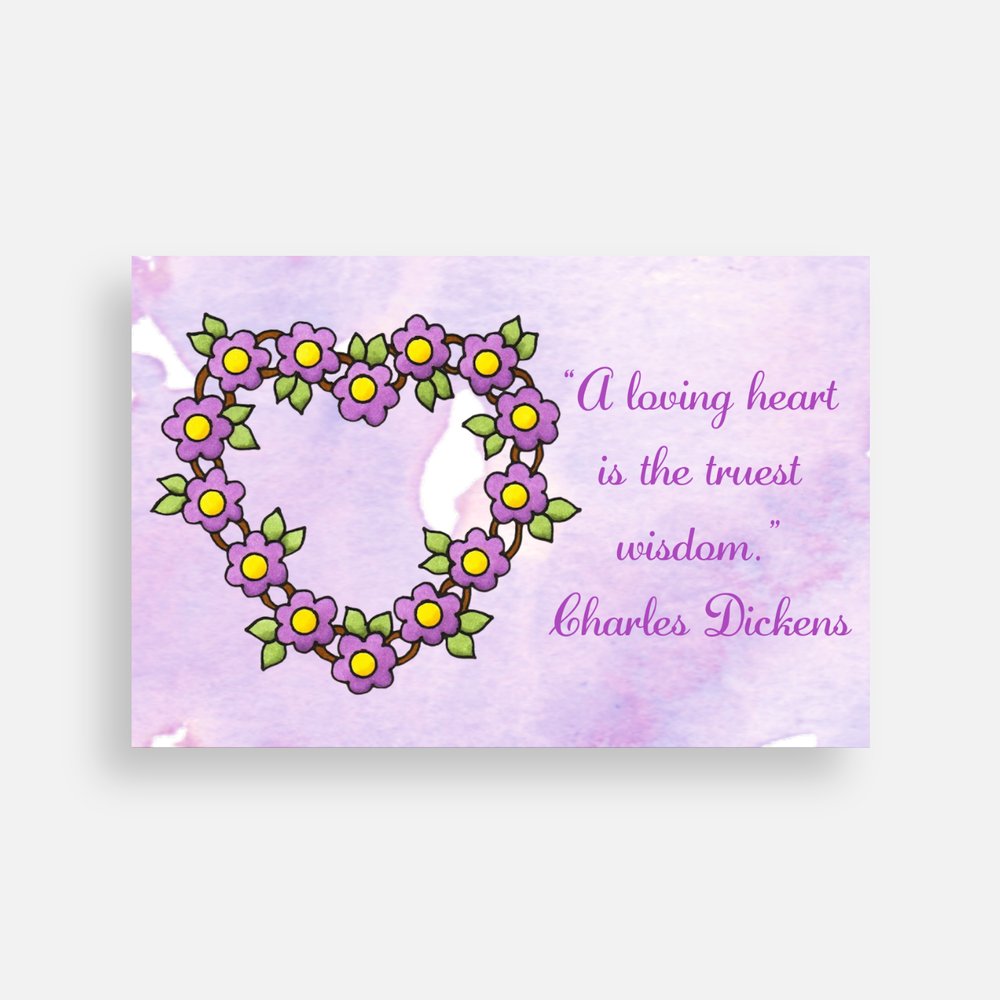 Postcards - FLORAL HEART POSTCARDS - Inspirational Postcards - Set of 5 Positive Postcards - Charles Dickens Quote (Stationery & More) (Snail Mail)