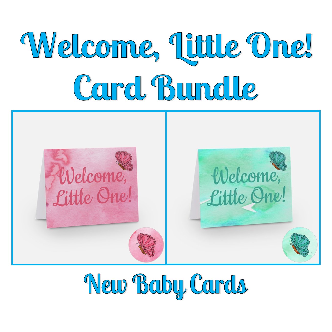 Cards - Baby - Welcome Baby Card for New Baby or Baby Shower - Teal/Green Heart Butterfly Baby Card (Stationery & More) (Literacy Project) (Snail Mail)