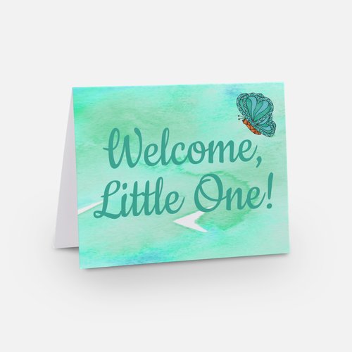 Cards - Baby - Welcome Baby Card for New Baby or Baby Shower - Teal/Green Heart Butterfly Baby Card (Stationery & More) (Literacy Project) (Snail Mail)