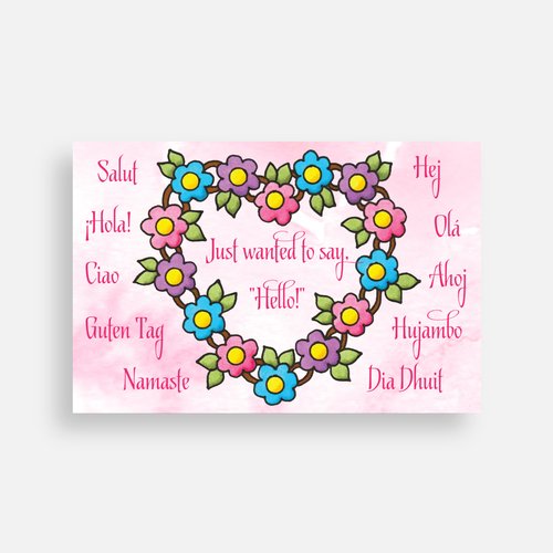 FLORAL HEART POSTCARDS - Multi Language Hello Postcards - Set of 5 Positive Postcards - (Stationery & More) (Snail Mail)
