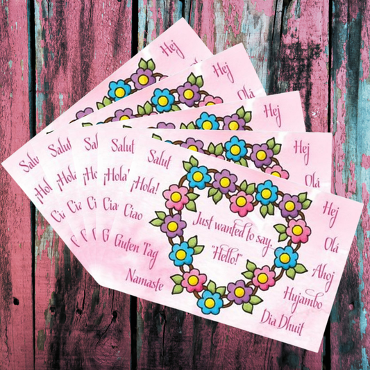 15 POSTCARDS (MULTI LANGUAGE) - Floral Heart Hello Postcards - Set of 5 Positive Postcards - (Stationery & More) (Snail Mail)