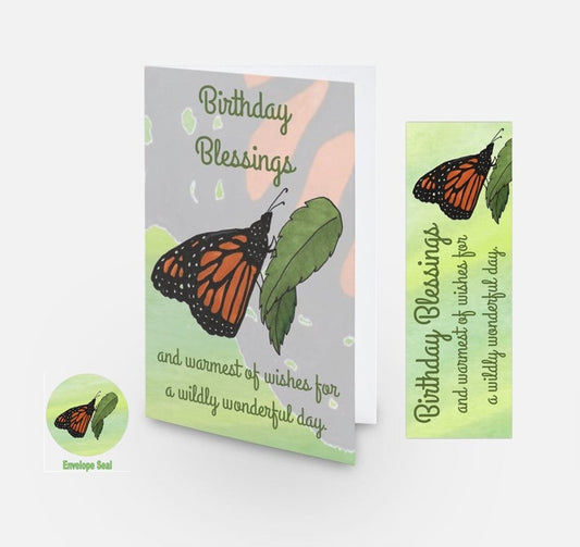 Cards - Birthday Card with Matching Bookmark - Inside Quote and Message - Monarch Butterfly Card (Stationery & More) (Literacy Project) (Snail Mail)
