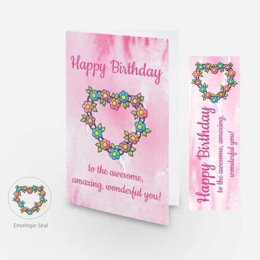 Cards - Birthday Card with Matching Bookmark - Inside Quote and Message - Floral Heart Card (Stationery & More) (Literacy Project) (Snail Mail)