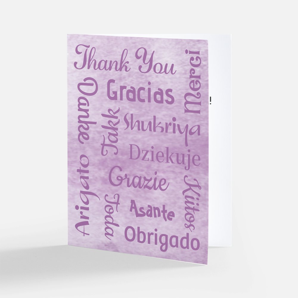 Cards - Multi Language Thank You Cards with Inside Message - Thank You Card Bundle - Set of 4 Cards (Stationery & More) (Literacy Project) (Snail Mail)