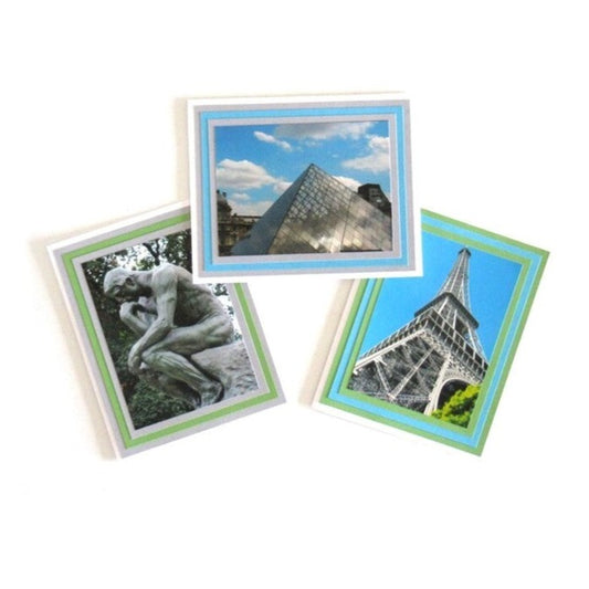 Cards - Photo Note Cards - Paris Photo Note Cards #2 - Set of 3 - Eiffel Tower - The Louvre - Rodin's "The Thinker" (Stationery & More) (Snail Mail)