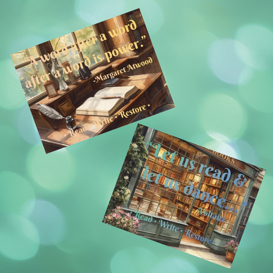 12. POSTCARDS - Read • Write • Restore - Quotes about Reading & Writing (Voltaire & Margaret Atwood)- Promoting Literacy (Literacy Project) (Snail Mail)