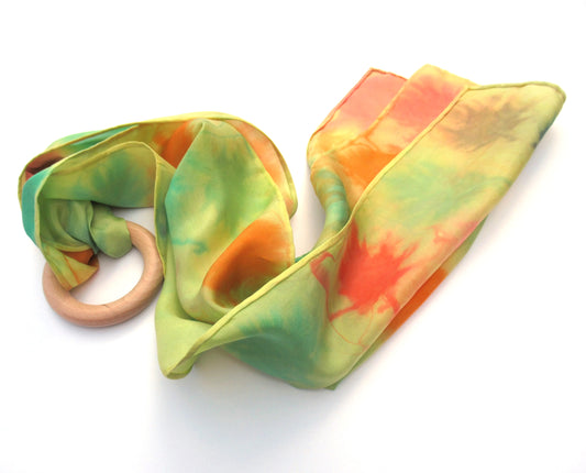 Scarf / Silk - Hand Dyed Silk Scarf - Yellow & Orange Goldenrod Dyed Silk Scarf - Goldenrod & Leaves Silk Scarf - Habotai Silk Scarf (Relax & Refresh) 105
