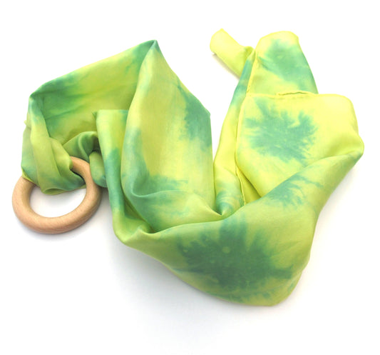 Scarf / Silk - Hand Dyed Silk Scarf - Yellow Goldenrod Dyed Silk Scarf - Goldenrod & Leaves Silk Scarf - Green Habotai Silk Scarf (Relax & Refresh) 106