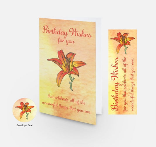 Cards - Birthday Card with Matching Bookmark - Inside Quote and Message - Tiger Lily Card (Stationery & More) (Literacy Project) (Snail Mail)