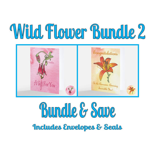 Cards - Wild Flower Greeting Card Bundle 2 - Congratulations Card - A Gift for You Card - Set of 2 Cards (Stationery & More) (Literacy Project) (Snail Mail)